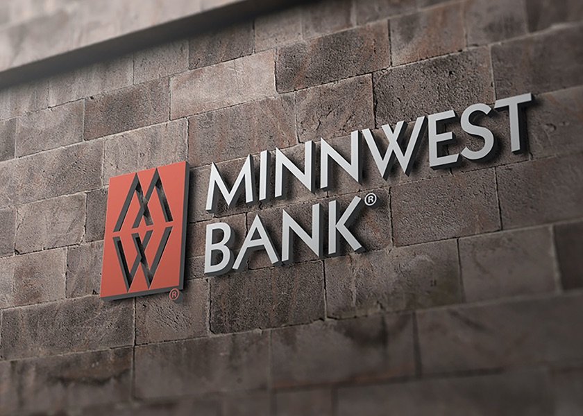 Minnwest bank logo on rock wall